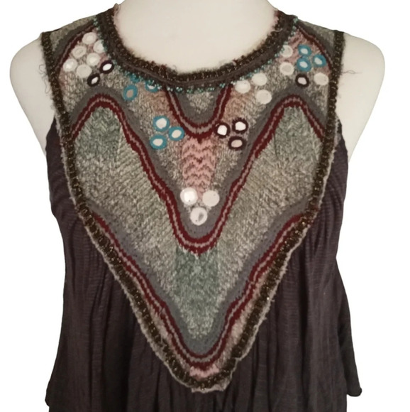Free People Embroidered Embellished Cotton Blend Layered Tank Top Size Medium - Picture 2 of 5